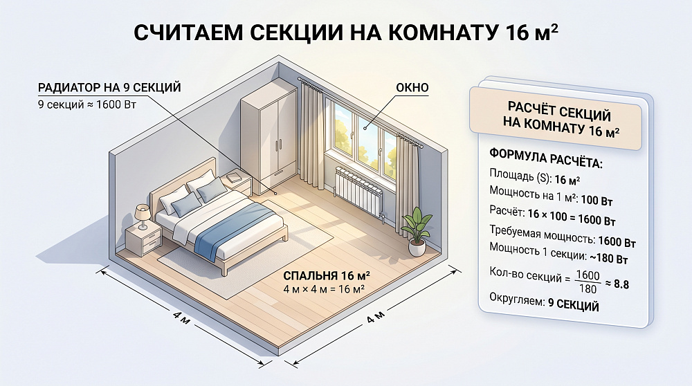 Считаем секции на комнату 16 м²