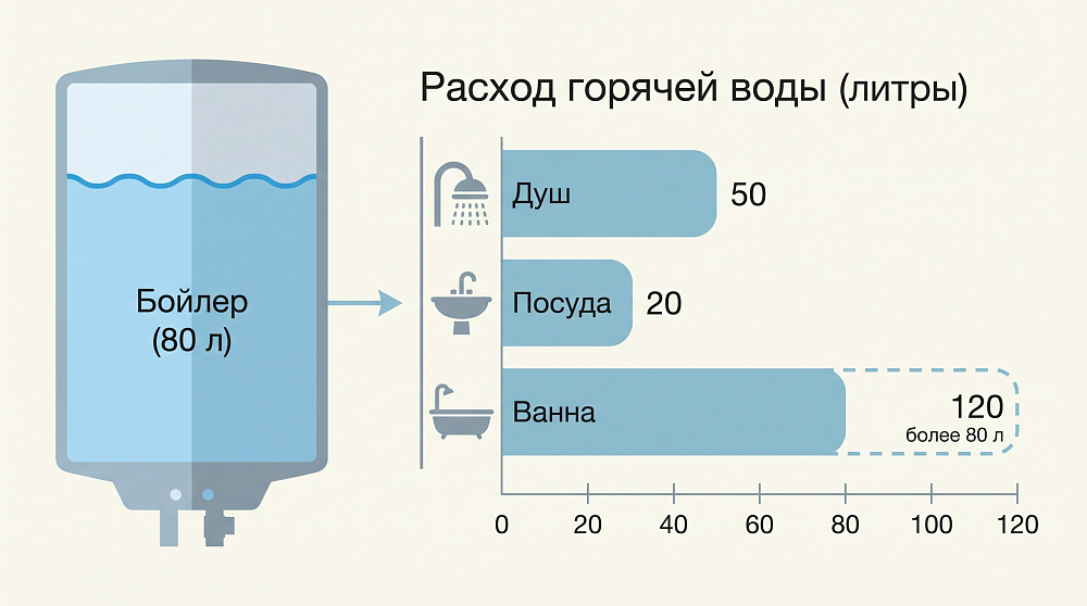 Сколько тёплой воды даёт бак на 80 литров