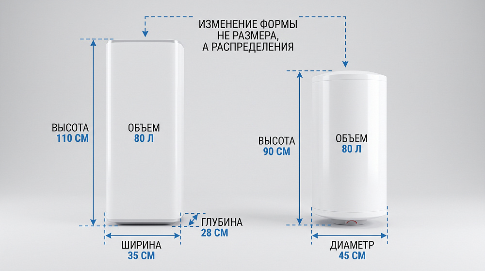Форма меняет не размер, а его распределение