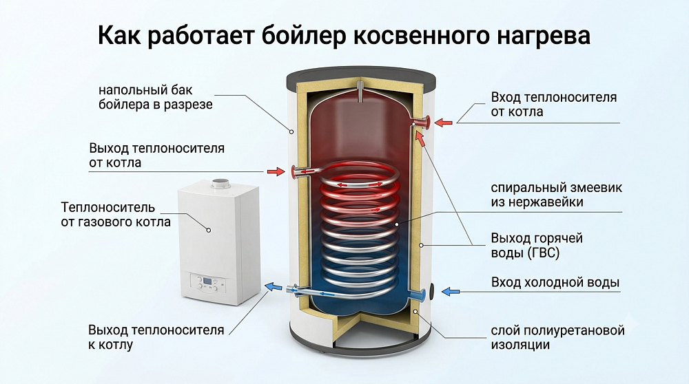 Как работает бойлер косвенного нагрева